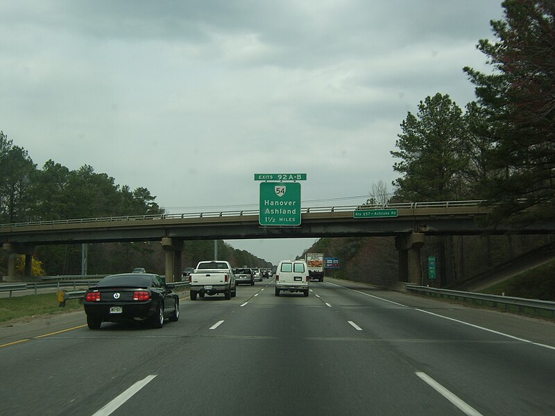 File:NB I-95; One-and-a-half miles from Exits 92 A-B (VA 54); Ashland, VA (3844528159).jpg
