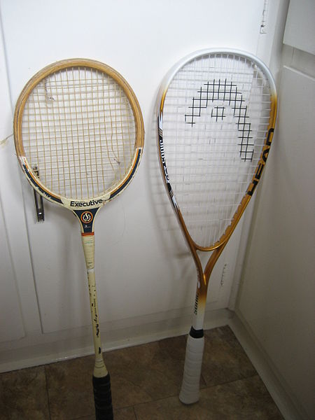 Old and new style squash rackets
