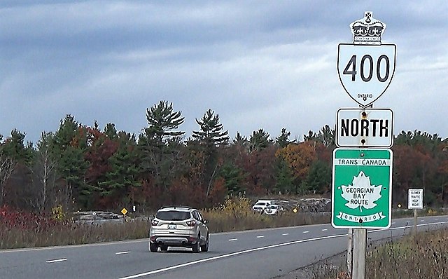 A section of Ontario Highway 400 runs concurrent with a branch of the Trans-Canada Highway.
