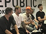 OneRepublic, working together with Timbaland, spent seven weeks at the top of the chart with "Apologize". OneRepublic in Bangkok 2017.jpg