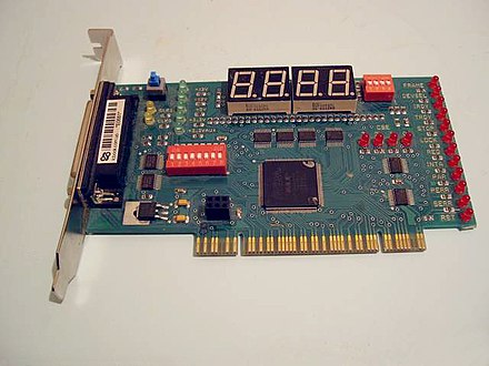 A PCI POST card that displays power-on self-test (POST) numbers during BIOS startup