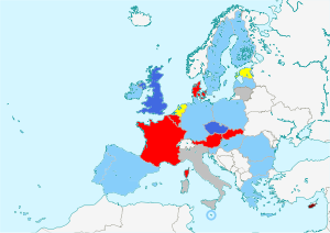 The member-states of the European Union by the European party affiliations of their leaders, as of 1 January 2013. Party affiliations in the European Council (20 June 2012).svg