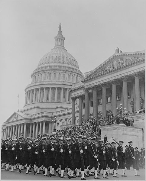 File:Photograph of troops marching past U.S. Capitol during ceremonies honoring Admiral Chester Nimitz. - NARA - 199203.jpg