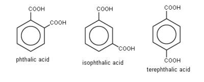 Àcid ftàlic, àcid isoftàlic i àcid tereftàlic.