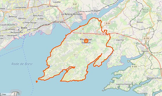 Fargekart som representerer grensene til en kommune.