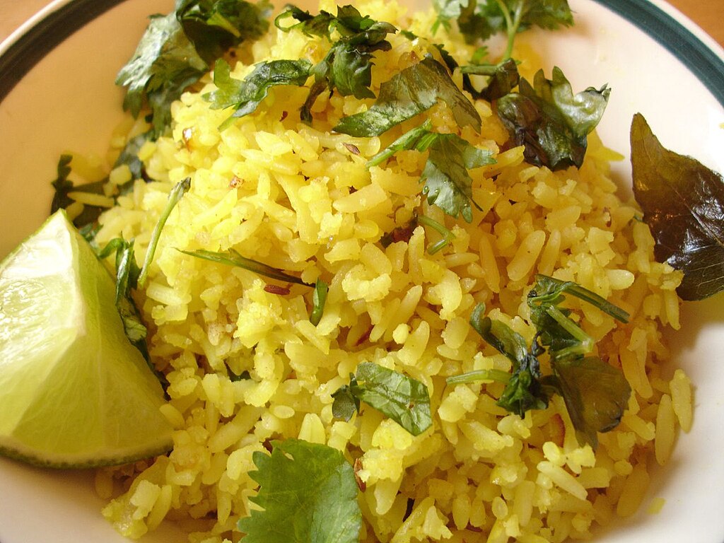 Poha, a snack made of flattened rice