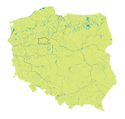 Carte physique de la Pologne, avec la région des Pałuki mise en évidence.