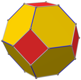 The truncated octahedron looks similar; but its hexagons correspond to the 8 faces, not to the 12 edges, of the octahedron, i.e. to the 8 vertices, not to the 12 edges, of the cube. Polyhedron truncated 8 max.png