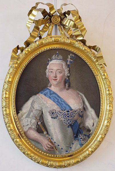 File:Portrait of Empress Elizabeth Petrovna, Cocchi, Alessandro; Valadier, Luigi, Roman mosaic; frame of ormolu. Mosaic 95x78 cm, Italy. 1750.JPG