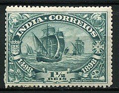 Portuguese India 1898 Mi 168 stamp (Fleet of Vasco da Gama on the run).jpg