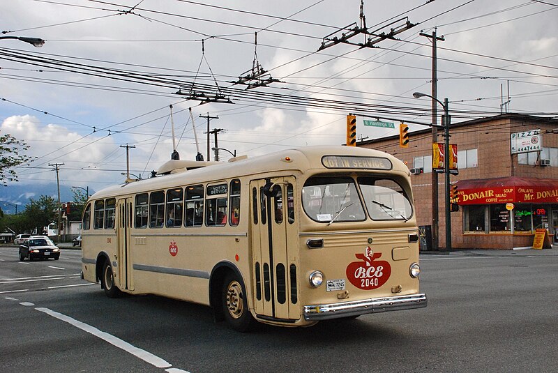 File:Preserved Vancouver CCF-Brill T44 trolleybus 2040 at Nanaimo and Hastings in 2010.jpg