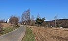 Čeština: Silnice od Dubovky, části obce Psáře. Vpravo dálnice D1 English: Road from Dubovka, part of Psáře, Czech Republic.