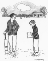 Illustration from "Punch", July 29th, 1914.The Captain of the Preparatory School. "Well, youngster, what is it? Want my autograph?"