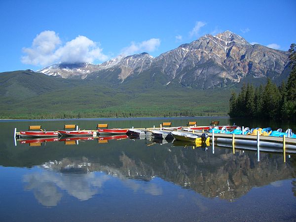 Kayaking provided by a lakeside resort in Jasper, Alberta