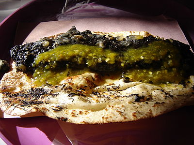 Quesadilla de huitlacoche, as it is often served in central Mexico