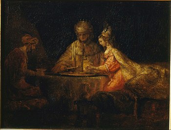 Rembrandt Harmensz van Rijn - Ahasuerus, Haman and Esther - Google Art Project.jpg