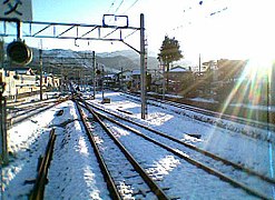 Rail tracks near Seibu Chichibu Station of Seibu Chichibu line, Saitama, Japan ...