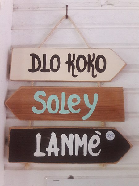 File:Signs in creole in Martinique - Dlo Koko, Soley, Lanmè.jpg