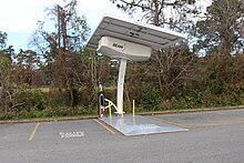 Solar-powered charging station at VSU makes travel more convenient to the surrounding community. Solar powered charging station, Oak St parking lot, VSU.jpg