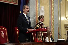 King Felipe VI of Spain at the Congress during the Kings first speech