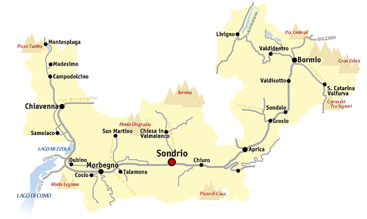 Kaart van Valtellina in de provincie Sondrio
