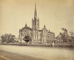 St. Paul's Cathedral was built in 1847 and served as the chair of the Bishop of Calcutta, who served as the metropolitan of the Church of India, Burma and Ceylon. St. Paul's Cathedral - Calcutta (Kolkata) - 1865.jpg