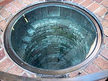 An 18th century cistern below Pearl Street in Manhattan Stadt Huys cistern (93760).jpg