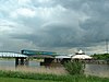 A train on the Goole swing bridge in 2003