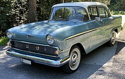 A swiss made 1960 Victor Super, ''Montage Suisse'' badge rightmost in the grille. Swiss made 1960 Vauxhall Victor Super August-2020.jpg