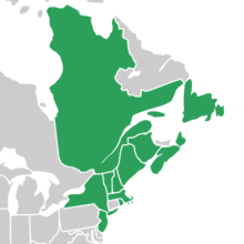 Symphyotrichum tradescantii native distribution map: Canada — New Brunswick, Newfoundland, Nova Scotia, and Québec; US — Maine, Massachusetts, New Hampshire, New Jersey, New York, Rhode Island, and Vermont.