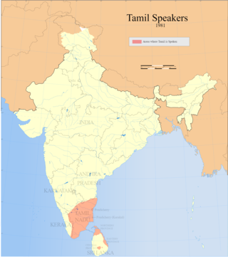 The Tamil people, also known as Tamilar, Thamizhar or simply Tamils, are speakers of the Tamil language and trace their ancestry to the Indian state of Tamil Nadu or Sri Lanka. Tamils constitute 5.9% of the population in India, 15% in Sri Lanka, 6% in Mauritius, 7% in Malaysia and 5% in Singapore. Tamils, with a population of around 76 million and with a documented history stretching back over 2,000 years, are one of the largest and oldest extant ethnolinguistic groups in the modern world.