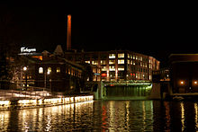 Tampere, in Finland, an old industrial city whose largest industry is the Finlayson textile factory, built in the 1820s by the Scot James Finlayson Tammerkoski ja Finlaysonin tehdasrakennukset.JPG