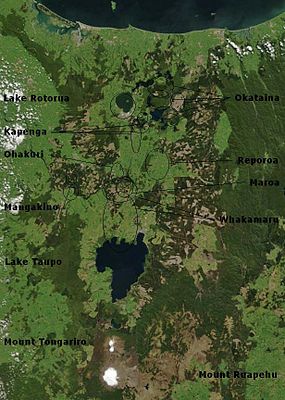 Volcano, lake, and caldera locations in the Taupō Volcanic Zone