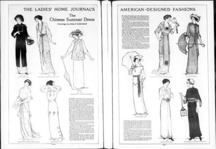 Chinese-style garments designed by US designers in 1910s, published from the Chinese Summer dress from Ladies’ Home Journal of June 1913: Vol 30 Issue 6, page 26 and 27