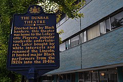 The Dunbar Theatre Historical marker The Dunbar Theatre Historical Marker Southwest Corner Broad and Lombard Streets Philadelphia PA (DSC 3182).jpg