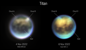 Titan clouds by NIRCam and Keck NIRC-2 (2022-11-04,06 annotated).png