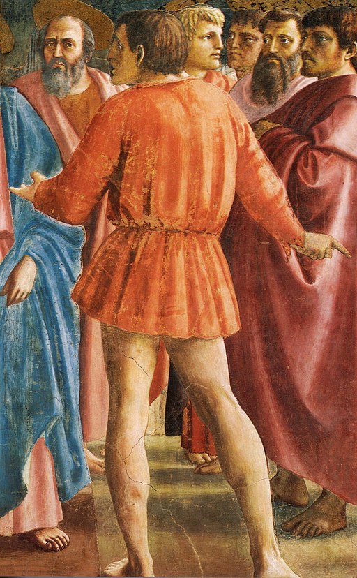 Masaccio, Il Pagamento del Tributo, particolare del gabelliere, Chiesa del Carmine. Cappella Brancacci, Firenze