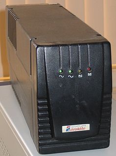 <span class="mw-page-title-main">Uninterruptible power supply</span> Electrical device that uses batteries to prevent any interruption of power flow