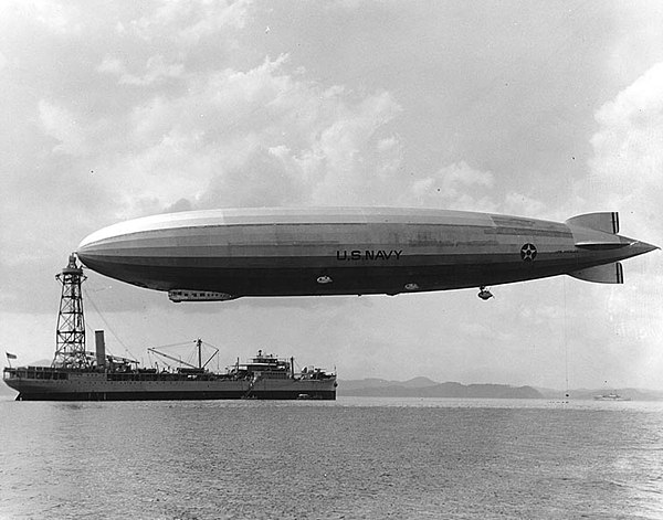 The USS Los Angeles, a United States Navy airship built in Germany by the Luftschiffbau Zeppelin (Zeppelin Airship Company)