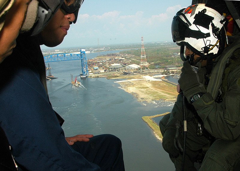 File:US Navy 050917-N-7202W-008 Sailors assigned amphibious assault ship USS Iwo Jima (LHD 7) survey damage to the city of New Orleans caused by Hurricane Katrina.jpg