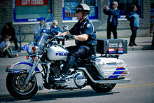 A Vancouver Police Department officer on a motorbike Vancouver Police on bike.jpg