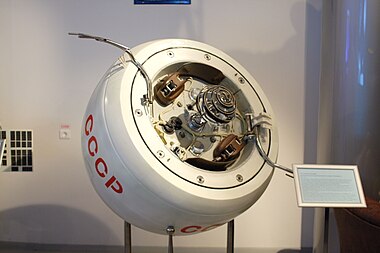 A model of the 1-meter diameter landing capsule of Venera 4 on display at the Memorial Museum of Cosmonautics in Moscow.