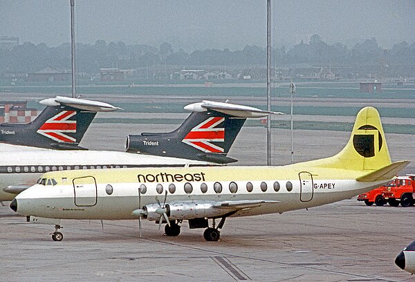 Northeast Airlines Vickers Viscount 806 at London Heathrow Airport in 1971.