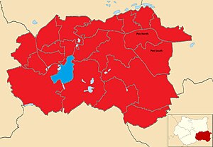 2012 local election results in Wakefield Wakefield UK ward map 2012.jpg