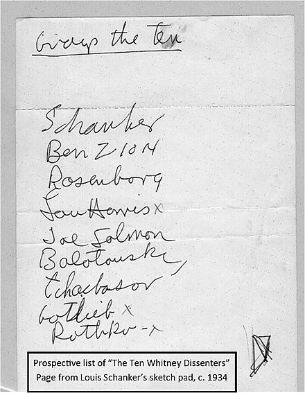 Whitney Ten List, Schanker sketch pad c.1934
