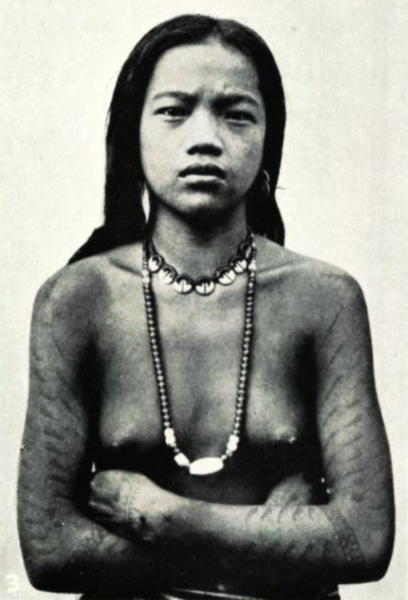 File:Young Ifugao woman of Banaue showing typical ornaments and fern-leaf tattoos (1906).png