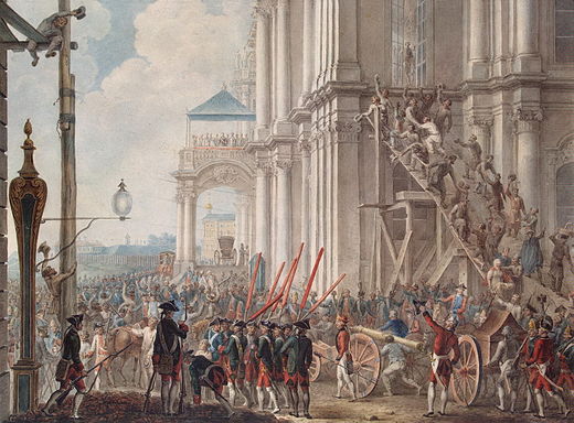 Catherina II op het balkon van het Winterpaleis; op 9 juli 1762 (28 juni, 'oude' juliaanse kalender), de dag van de coup