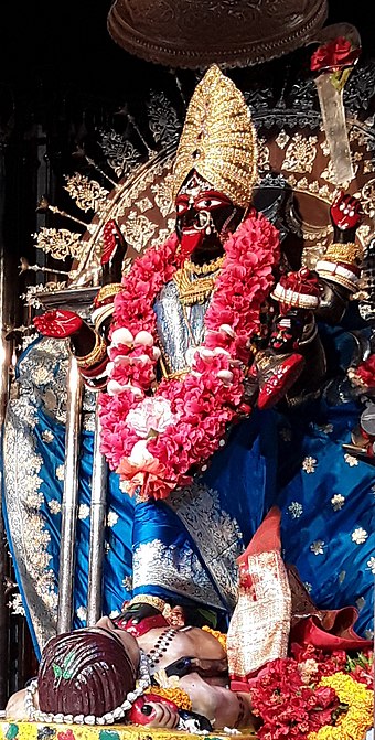 The idol of goddess Kali as Bhavatāriṇi in the sanctum sanctorum of the Dakshineswar Kali Temple.