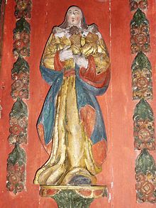 060 Plougastel Chapelle Saint-Guénolé Statue de sainte Guen allaitant ses trois enfants.JPG