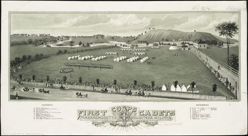 The Corp encamped at Hingham, Massachusetts, 1885 1885 1stCorpsCadets Massachusetts Hingham camp.jpg